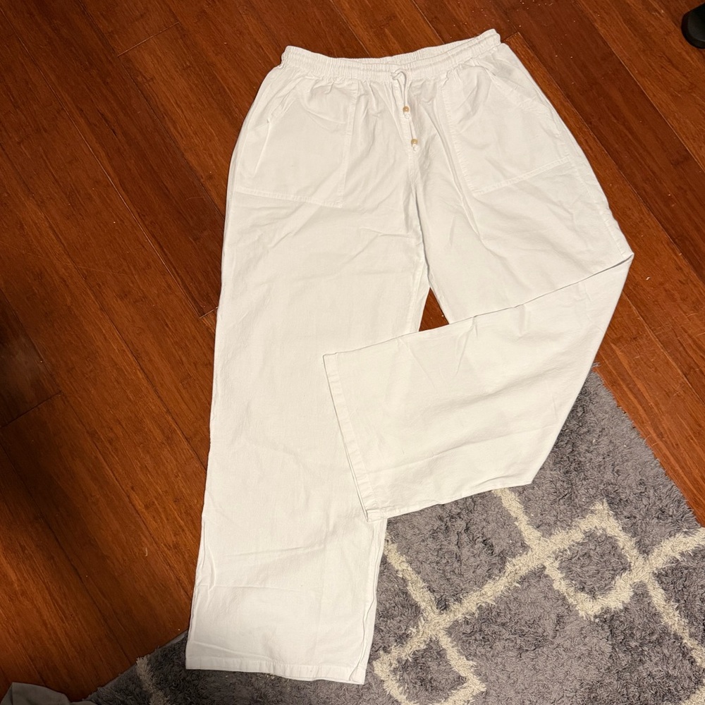 Women’s white wide leg cotton stretch waistband Pants